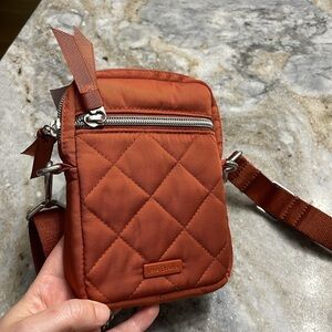 Performance Twill Black RFID Small Convertible Crossbody Bag Burnt Orange